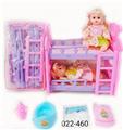 OBL10004112 - 14寸铁眼喝水撒尿娃娃带英文IC，双层塑料床，奶瓶，尿布，塑料脖围，塑料便盆和2只娃娃