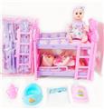 OBL10004122 - 14寸铁眼喝水撒尿娃娃带英文IC，双层塑料床，奶瓶，尿布，塑料脖围，塑料便盆和2只娃娃