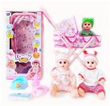 OBL10004210 - 14寸铁眼喝水撒尿娃娃带英文IC，铁推车，奶瓶，尿布，塑料脖围和塑料便盆