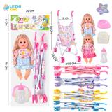 OBL10011368 - 14寸15声女娃喝水撒尿，配奶瓶，尿盆，尿片，铁制制推车（衣服两款混装，推车任选两款颜色混装）