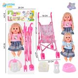 OBL10011373 - 14寸15声女娃喝水撒尿，配奶瓶，尿盆，尿片，塑料推车（衣服两款混装）