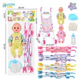 OBL10011386 - 14寸15声男娃喝水撒尿，配奶瓶，尿盆，尿片，铁制推车（衣服两款混装，推车任选两款颜色混装）