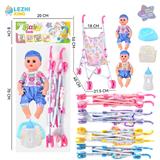 OBL10011388 - 14寸15声男娃喝水撒尿，配奶瓶，尿盆，尿片，铁制推车（衣服两款混装，推车任选两款颜色混装）