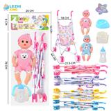 OBL10011390 - 14寸15声男娃喝水撒尿，配奶瓶，尿盆，尿片，铁制推车（衣服两款混装，推车任选两款颜色混装）