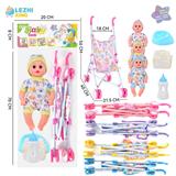 OBL10011394 - 14寸15声男娃喝水撒尿，配奶瓶，尿盆，尿片，铁制推车（衣服三款混装，推车任选两款颜色混装）