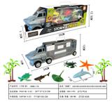 OBL10022052 - 鲨鱼手提礼盒货柜滑行拖头车载6只海洋动物+2棵树