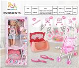 OBL10026012 - 开窗盒18寸英文12声IC芭比娃（配铁推车.三色包包颜色随机.6件套小配件.粉盒.长梳镜.）