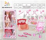 OBL10026014 - 开窗盒18寸英文12声IC芭比娃（配铁推车.三色包包颜色随机.6件套小配件.粉盒.长梳镜.）