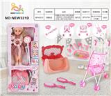 OBL10026015 - 开窗盒18寸英文12声IC芭比娃（配铁推车.三色包包颜色随机.6件套小配件.粉盒.长梳镜.）