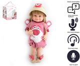 OBL10049554 - 55cm重生娃娃软胶高仿真婴儿娃娃（假发套）带奶瓶，磁性奶嘴，尿布，出生卡，带智能对话，学舌功能，草帽