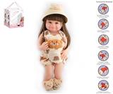OBL10049567 - 55cm重生娃娃软胶高仿真婴儿娃娃（假发套）带奶瓶，磁性奶嘴，尿布，出生卡，带重力感应发声功能，草帽，毛绒