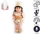 OBL10049570 - 55cm重生娃娃软胶高仿真婴儿娃娃（假发套）带奶瓶，磁性奶嘴，尿布，出生卡，带智能对话，学舌功能，草帽，毛绒