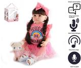OBL10049682 - 55cm重生娃娃高仿真婴儿娃娃（假发套）带奶瓶，磁性奶嘴，尿布，出生卡,毛绒娃娃，带智能对话，学舌功能