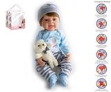 OBL10049699 - 55cm重生娃娃高仿真婴儿娃娃（假发套）带奶瓶，磁性奶嘴，尿布，出生卡,毛绒娃娃，带重力感应发声功能