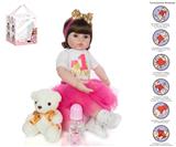 OBL10049852 - 60cm重生娃娃高仿真婴儿娃娃（假发套）带奶瓶，磁性奶嘴，尿布，出生卡,鞋子，小熊，带重力感应发声功能