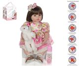 OBL10049854 - 60cm重生娃娃高仿真婴儿娃娃（假发套）带奶瓶，磁性奶嘴，尿布，出生卡,鞋子，小熊，带重力感应发声功能