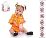 OBL10049914 - 58cm重生娃娃高仿真婴儿娃娃（普通PP车发）带奶瓶，磁性奶嘴，尿布，出生卡,鞋子，带重力感应发声功能