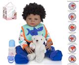 OBL10049924 - 56cm重生娃娃高仿真婴儿娃娃（假发套）带奶瓶，磁性奶嘴，尿布，出生卡，毛绒熊，带重力感应发声功能