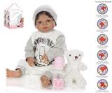 OBL10049932 - 56cm重生娃娃高仿真婴儿娃娃（假发套）带奶瓶，磁性奶嘴，尿布，出生卡，毛绒熊，带重力感应发声功能