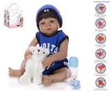 OBL10049935 - 56cm重生娃娃高仿真婴儿娃娃（普通PP车发）带奶瓶，磁性奶嘴，尿布，出生卡，毛绒熊，带重力感应发声功能