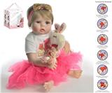 OBL10049940 - 56cm重生娃娃高仿真婴儿娃娃（假发套）带奶瓶，磁性奶嘴，尿布，出生卡，毛绒兔，带重力感应发声功能