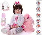 OBL10049955 - 60cm重生娃娃高仿真婴儿娃娃（假发套）带奶瓶，磁性奶嘴，尿布，出生卡，，带重力感应发声功能