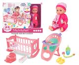 OBL10055789 - 14寸搪胶娃娃带12声IC（婴儿床椅套装）