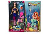 OBL10065679 - 14寸实身美人鱼芭比带灯光音乐皇冠镜子提包