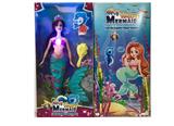 OBL10070947 - 14寸实身活手美人鱼芭比带灯光音乐皇冠梳子组合尾巴