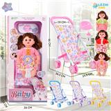 OBL10075237 - 14寸15声女娃喝水撒尿，配奶瓶，尿盆，尿片，铁制推车（衣服三款混装，推车任选两款颜色混装）