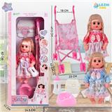 OBL10075438 - 14寸15声英文IC女娃喝水撒尿（配奶瓶尿片）配塑料推车 2款混装