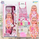 OBL10075441 - 14寸15声英文IC女娃喝水撒尿（配奶瓶尿片）配塑料推车 2款混装