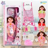 OBL10075463 - 14寸15声英文IC女娃喝水撒尿（配奶瓶尿片）配推车 3款混装