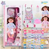 OBL10075568 - 14寸15声女娃喝水撒尿，配奶瓶，尿盆，尿片，铁制推车（衣服两款混装，推车任选两款颜色混装）
