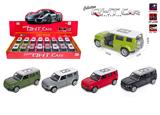 OBL10079001 - 1:36卫士（平顶）合金回力跑车,门可开,有灯光（一款4色（随机3色）混装，16只装一展示盒）
