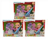 OBL10081109 - 10寸搪胶cocomelon超级宝贝带4首主题音乐和圣诞主题音乐3款不同主题人物混装带过家家套装和尿不湿带学步骑