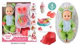 OBL10096655 - 14寸公仔洋娃娃会喝水尿尿带4声IC，过家家8件套