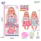 OBL10110272 - 14寸16声英文IC女娃喝水撒尿，衣服2款混装（配奶瓶尿片尿盆）
