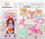 OBL10136663 - 14寸英文6声多功能搪胶手按键.流眼泪.喝水撒尿娃娃（配吸水奶瓶.尿盆.餐板铁车）