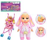 OBL10141235 - 高档1比1 12寸搪胶头搪胶手毛绒棉身体带真实流眼泪。袋鼠睡衣哭泣娃娃带四声音乐cry Babies-Tutti Fritti带流眼泪功能，带奶嘴,带大号推车