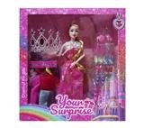 OBL10146191 - 11寸实身关节长发芭比娃娃带皇冠带鞋片带服装可变装（多款多色）