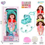 OBL10159265 - 14寸16声女娃喝水撒尿，配奶瓶，尿盆，尿片，铁制推车（衣服三款混装）