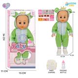 OBL10159328 - 14寸16声英文IC直脚男娃喝水撒尿，青蛙衣服（配奶瓶，尿片，靴子）