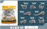 OBL10198708 - 8只动物头骨 灰色【长毛犀牛+剑齿虎+埃及重脚兽+南猿+尤因它兽+凶齿豨+大角雷兽+乳齿象】