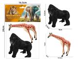 OBL10214702 - 大猩猩长颈鹿空心模型野生动物系列2款1卡头袋装