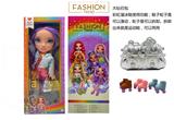 OBL10217439 - 高端冬天系列  16寸硬吹瓶带灯光音乐主题曲Rainbow high惊喜彩虹高中带溜冰鞋、彩虹大手提包，衣服是抗寒雪花衣服