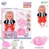 OBL10221925 - 14寸16声英文IC女娃喝水撒尿（配奶瓶、尿片、尿盆、餐具）