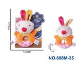 OBL10230702 - 毛绒兔子圆形手抓摇铃婴儿玩具