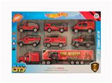 OBL10238046 - 合金消防车配拖头货柜消防车7只装 车子多款混装