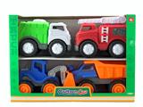 OBL10257935 - 卡通滑行车惯性车套装4PCS/PDQ(环卫+消防+载土车+推土车）